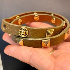 Tory Burch Brown Leather Wrap Bracelet with Gold Accents